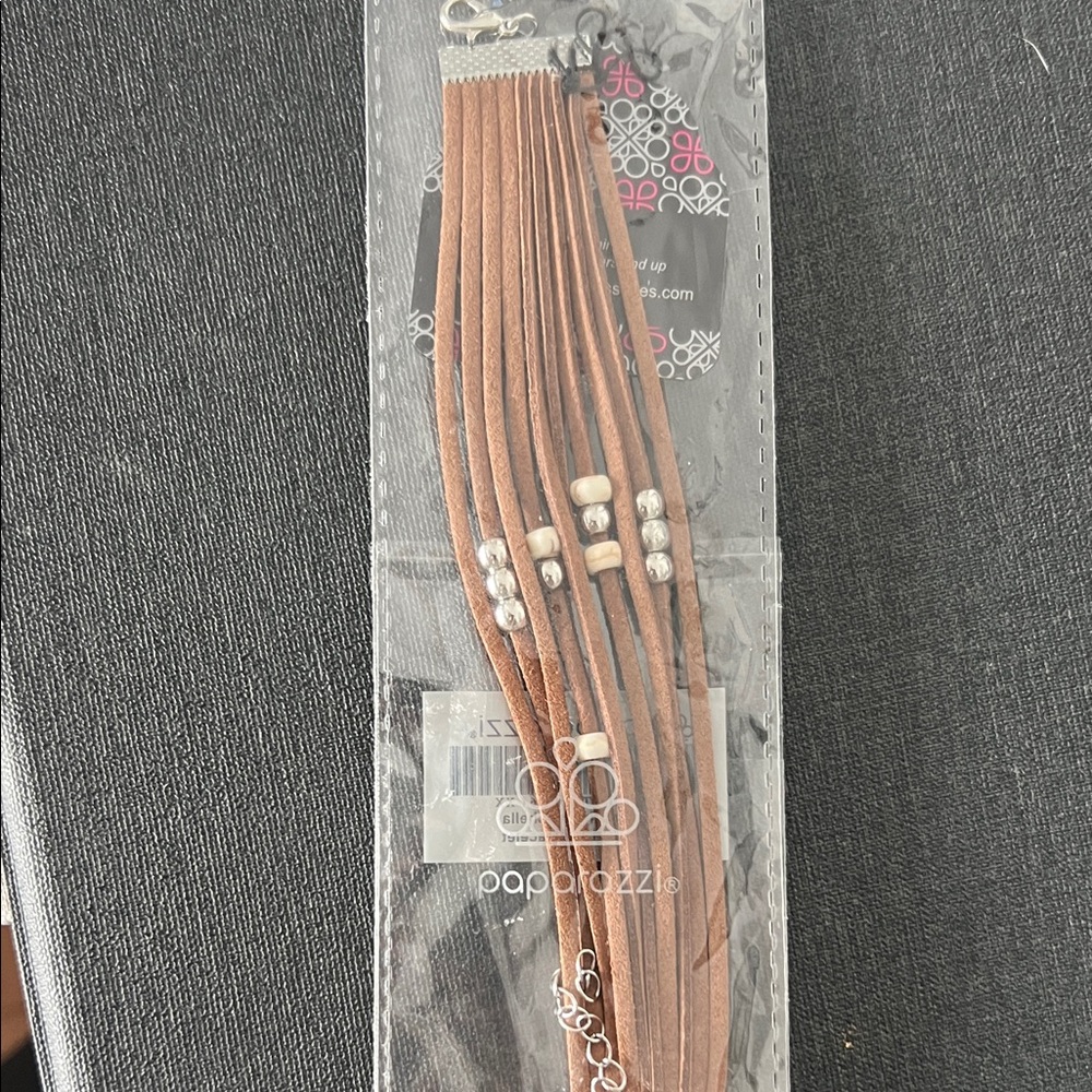 Paparazzi Tan Suede Bracelet with Silver Beads